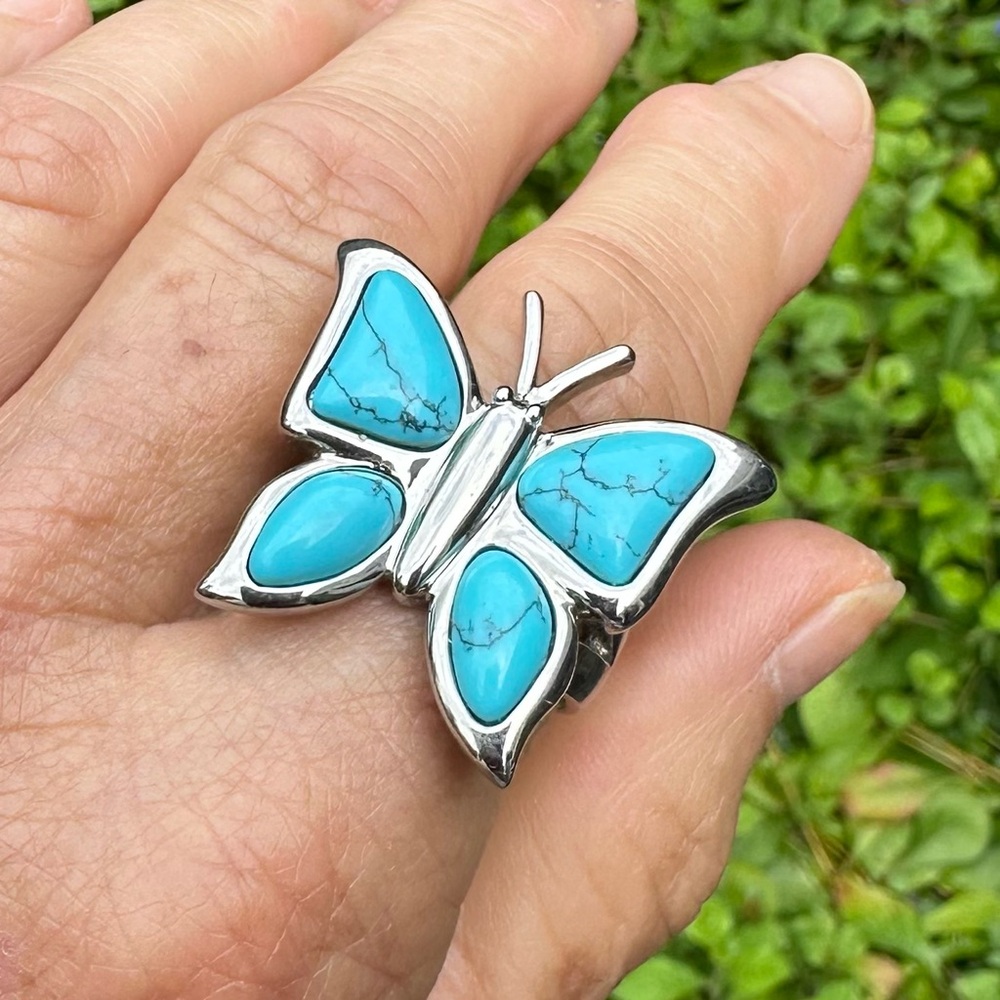 Turquoise Butterfly Ring Edforce Stainless Steel NWOT SZ 10